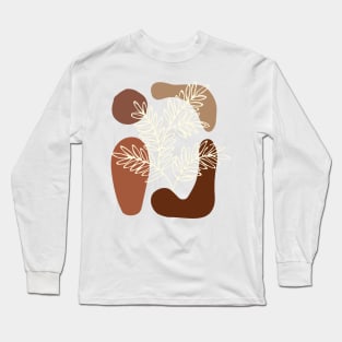 Minimal Modern  Abstract Shapes White leaves Warm Tones  Design Long Sleeve T-Shirt